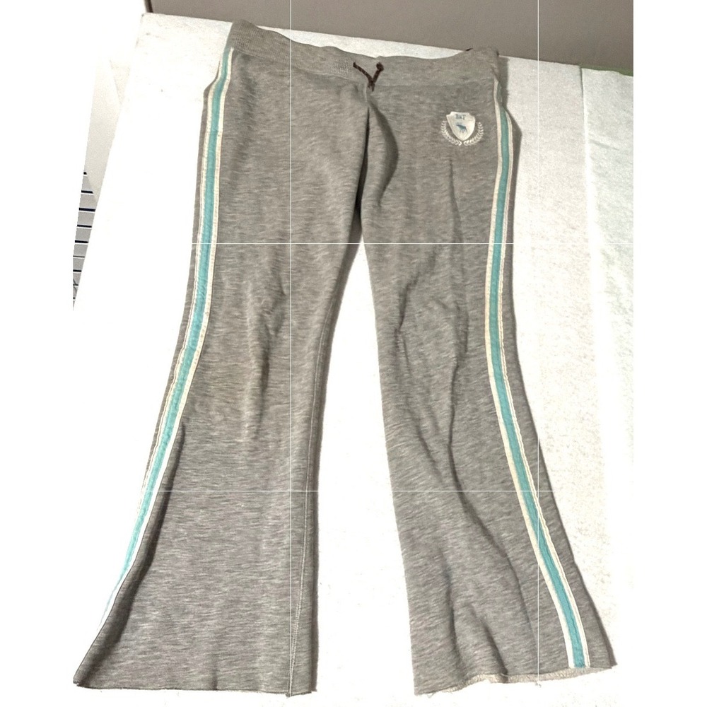 Abercrombie & Fitch Grey Flare Sweatpants Y2K Logo Side Stripe Low Rise XL